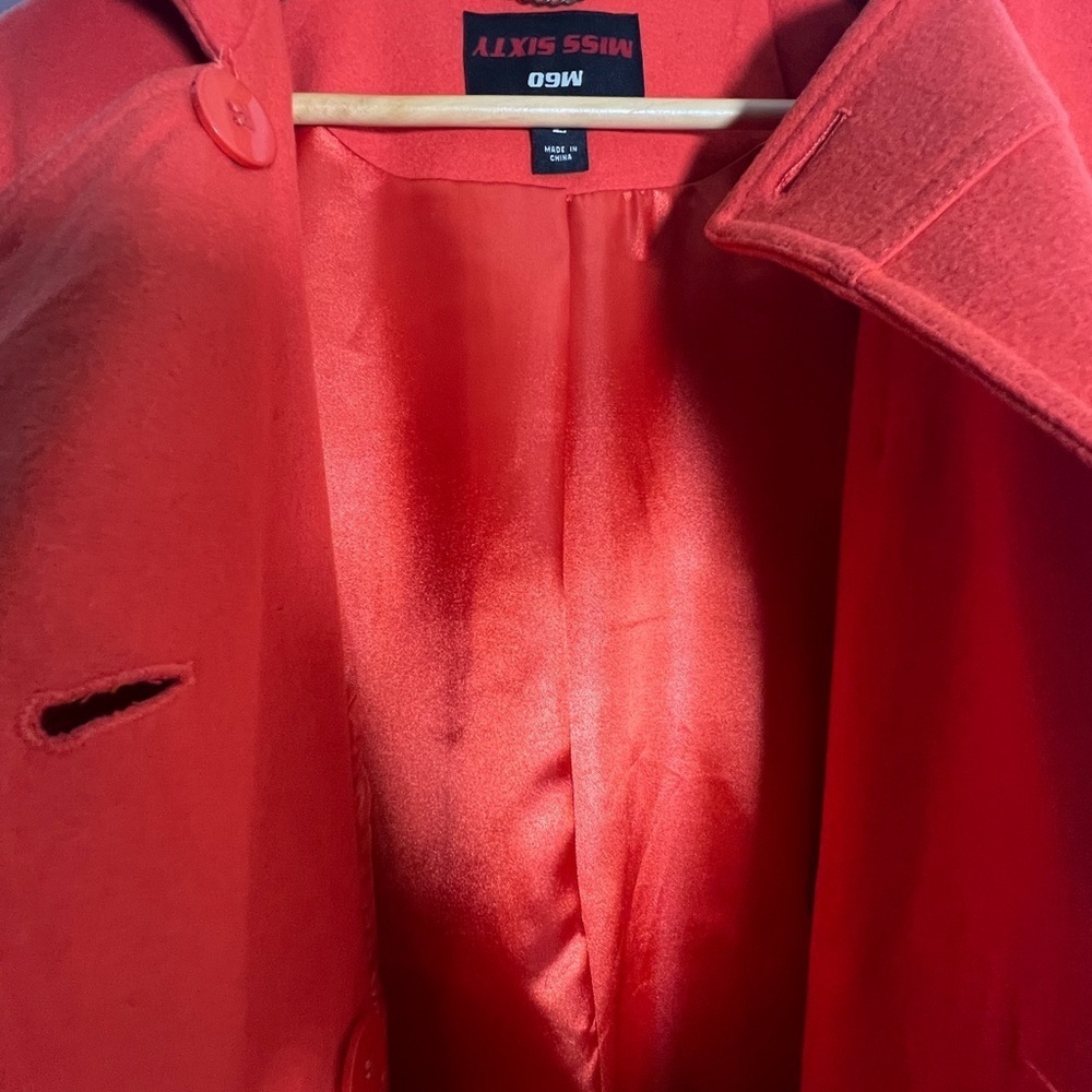 Miss Sixty Vibrant Orange Trench Coat - Vintage Y2K - Size M - Picture 6 of 6